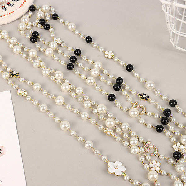 Klassisk utsökt pärl-lång tröj-halsband Mode Damdel A7