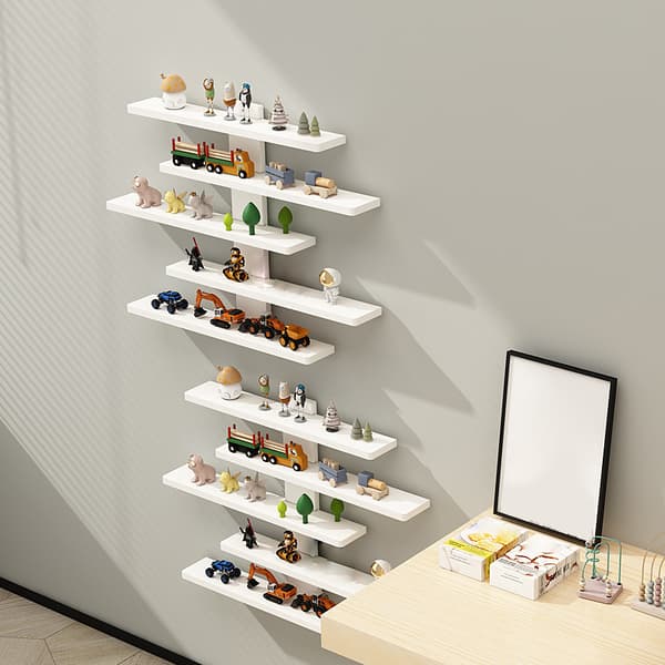 5-vånings justerbar väggmonterad displayhylla för actionfigurer White