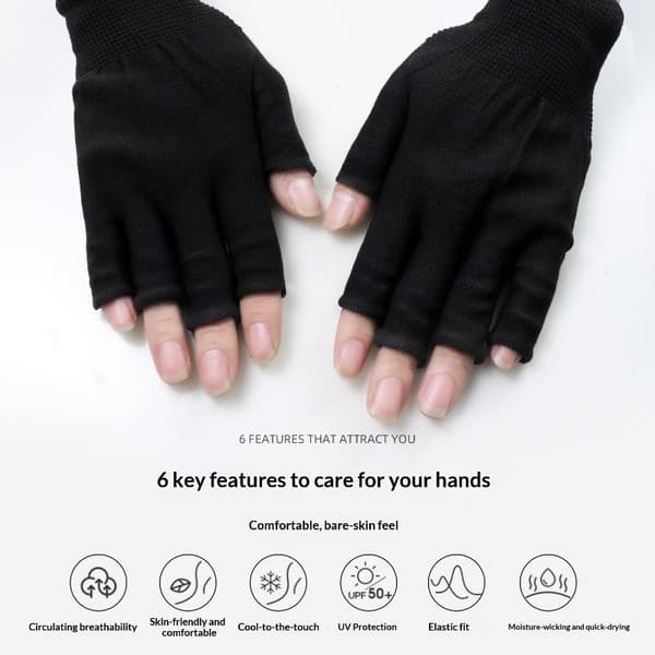 2 stk. 1 par anti-solbruning neglehandsker UPF50+ UV-beskyttelse til hænder Black