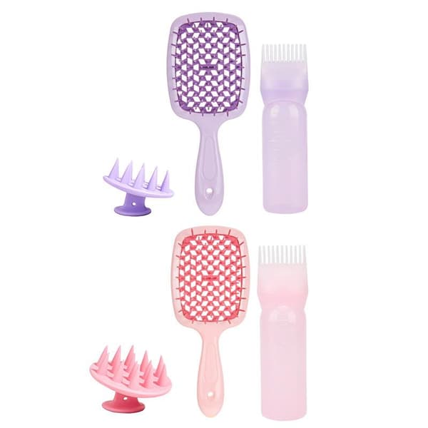 3 st/set Hårbottenmassageborste Redningskam Schampoflaska Hår Pink 1