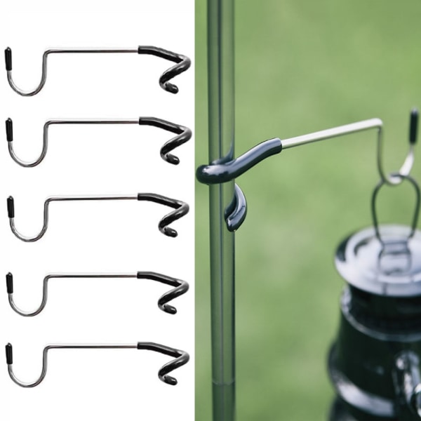 Campinglys stangkrok Rustfritt stål teltstang lampekrok Mul Black 5PCS