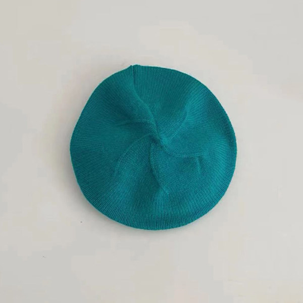 Mote e Baby Strikket Beret Hatt Ensfarget Barnas Varme Ou Lake blue