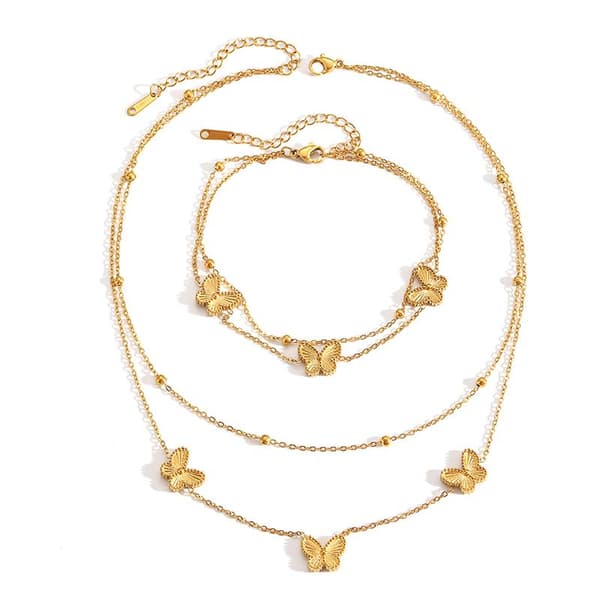 Mode Smykker Rustfrit Stål Halskæde Armbånd Sommerfugl Bea A1