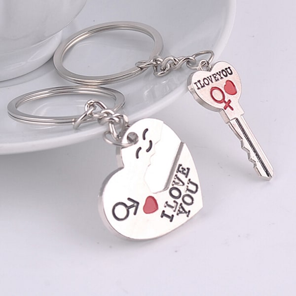 2 stk Fashion Love Heart Nøglering Nøglering Par Romantic Keycha Sliver 1Pair