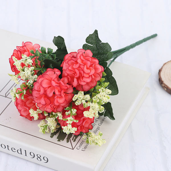 1 bukett 5 huvuden Hortensia Silk Flower Artificiell blomma Holdi Rose red one size