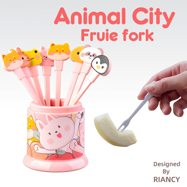8 kpl / set e Animal Fruit Fork Kids Snack Jälkiruokakoristehaarukka White onesize
