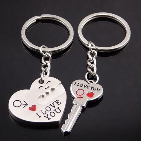2st Fashion Love Heart Nyckelring Keyfob Par Romantic Keycha Sliver 1Pair