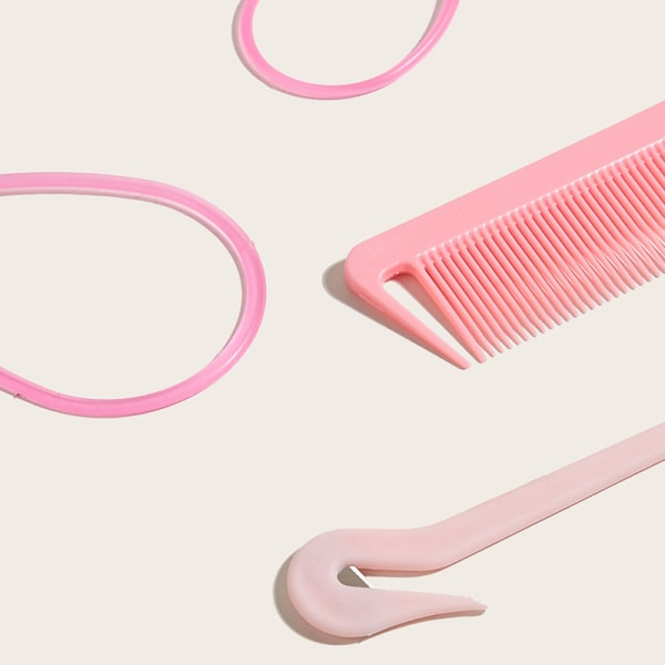 4kpl/ set French Braid Tool Loop elastiset hiusnauhat kammat ha Pink onesize