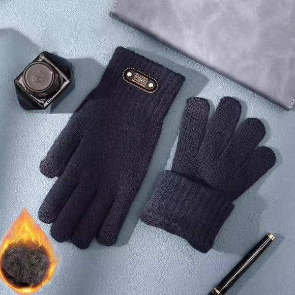 Varm vinter Touch-hansker for kvinner og menn, elastiske, klassiske strikkehansker Black