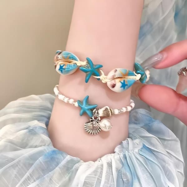 Ocean Starfish Shell Pärlarmband Boho Strandarmband För Kvinnor A1