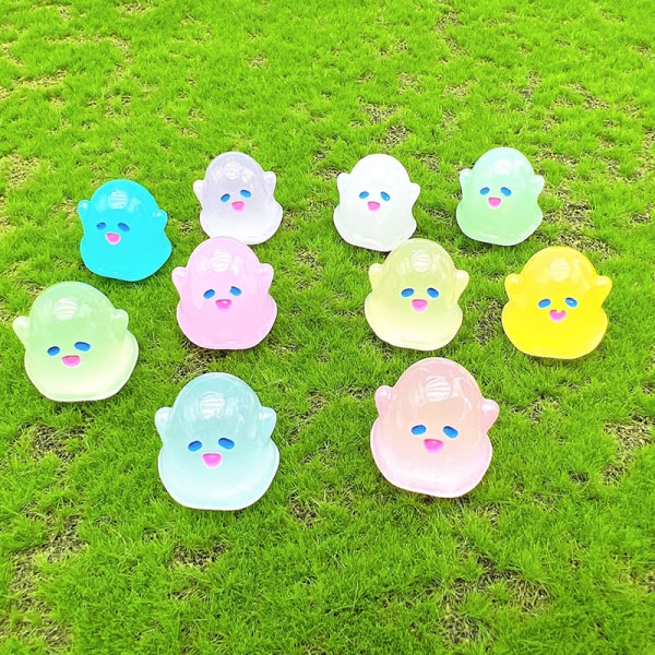 8 st Mini lysande harts spöke prydnadsföremål och tecknad liten spöke Random Color 8Pcs