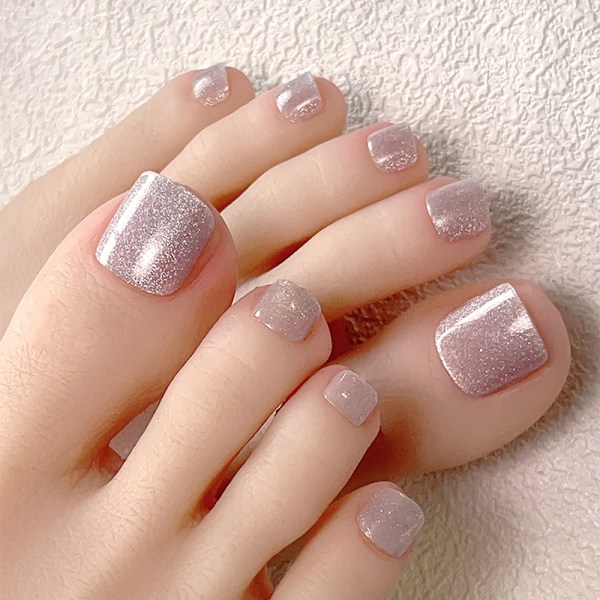 10 Stk/Eske Cat Eye Toe False Nail Short Square Press on Nails fo Rose red onesize