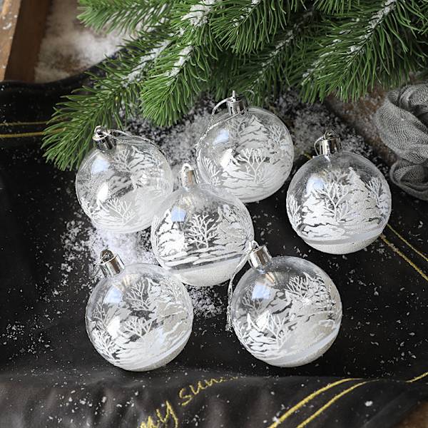 6 stk gjennomsiktige snø-julekuler til pynt på juletreet 6Pcs