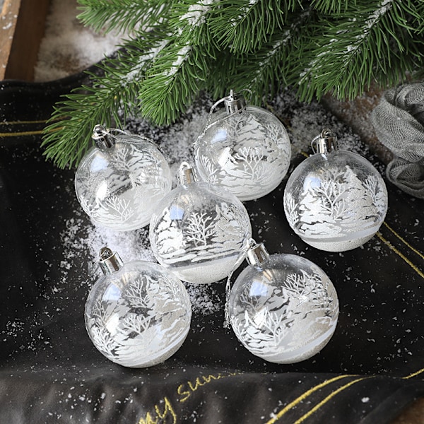 6Pcs Transparent Snow Christmas Balls Pendants For Christmas Tr 6Pcs