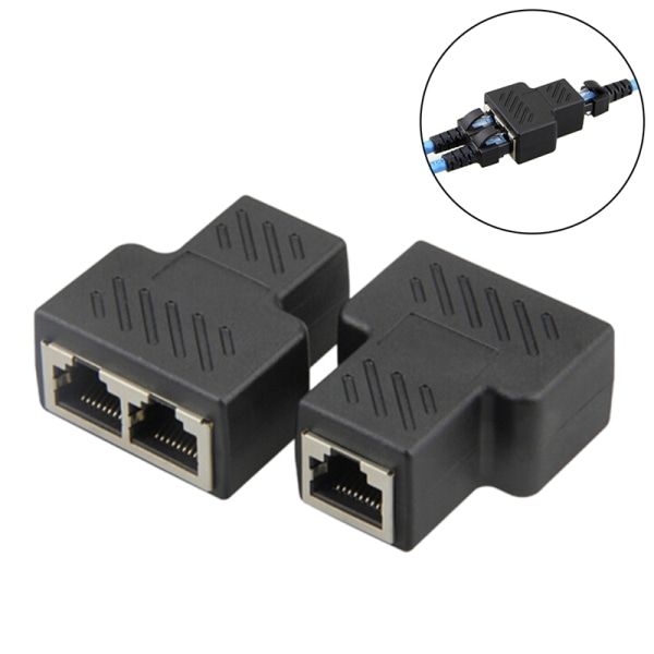 1-2 LAN ethernet-verkkokaapeli RJ45 Splitter Plug Adapter Co Black 3.5x4.2cm