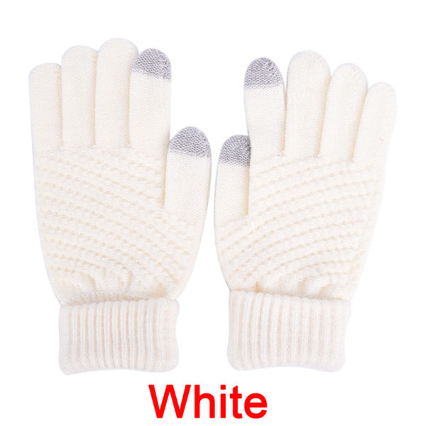 stickade Vinter Varma Ull Handskar Touch Handskar Man Dam Vinter White One Size