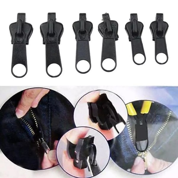 6 Stk Instant Zipper Universal Instant Fix Lynlås Reparationssæt Rep Black onesize