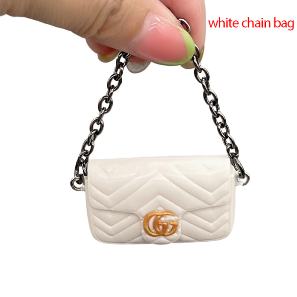 1:12 Dukkehus Miniature Håndtaske Kædetaske Skuldertaske Pung D white chain bag
