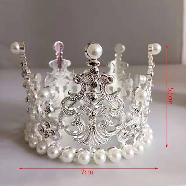 1stk Perlekronekake Dekorativ Små Tiaraer Krystallperle Pri Silver 7*5.5cm