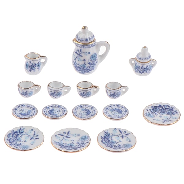 15 stk. 1:12 dukkehus miniature bordservice i porcelæn One Size