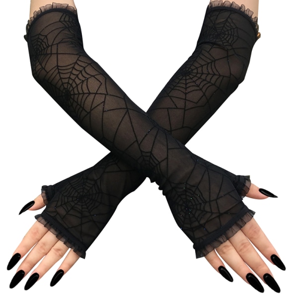Spider Web Arm Sleeves Handsker Fancy Dress Up Halloween kostume Black 1 pair