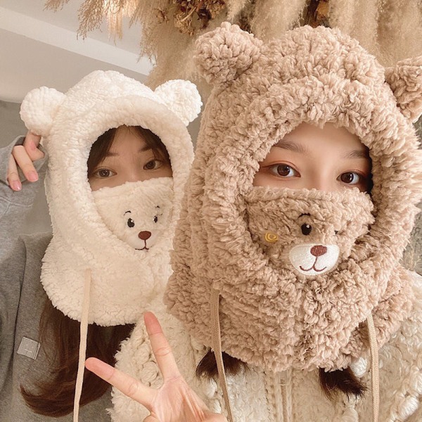 e Bear Ear Hat Halstørklæde Handsker Vinter Kvinder Beanies Caps Varm Plus Khaki One Size