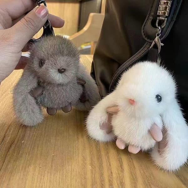 e Fluffig Nyckelring Plysch Pompon Kaninväska Hänge För Par Pink