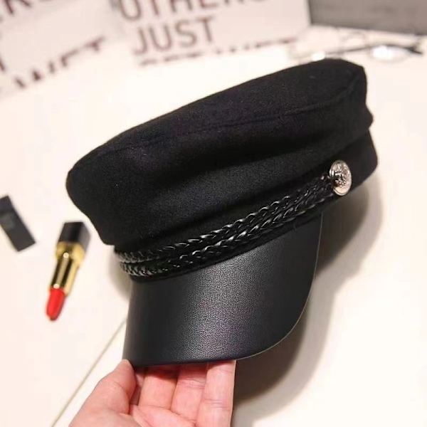 Vinter Svart Militära Basker Kepsar Hatt För Kvinnor Kvinnlig Platt Arm Black one size