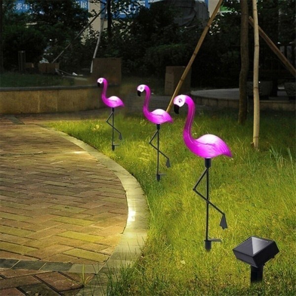 3 Lamppua / Vedä uusi led- power Flamingo Lawn Garden Stake Land Red 3PCS