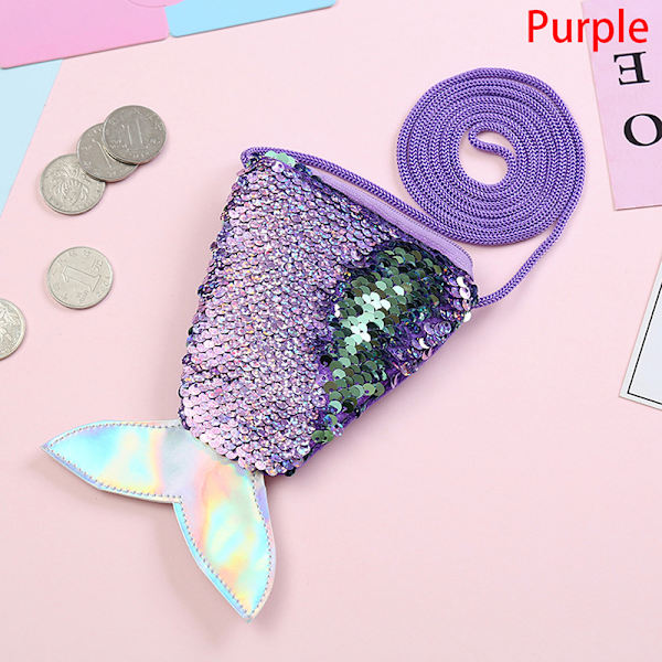 Mermaid Tail Paljetit Kolikko Kukkaro Tyttöjen Lompakko Laukut Rahapidike Purple