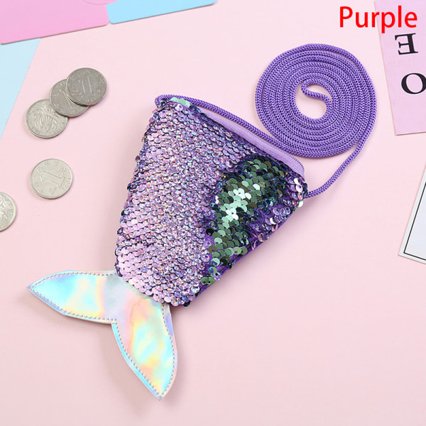 Mermaid Tail Paljetter Myntväska Flickor Plånbok Väskor Pengahållare Purple