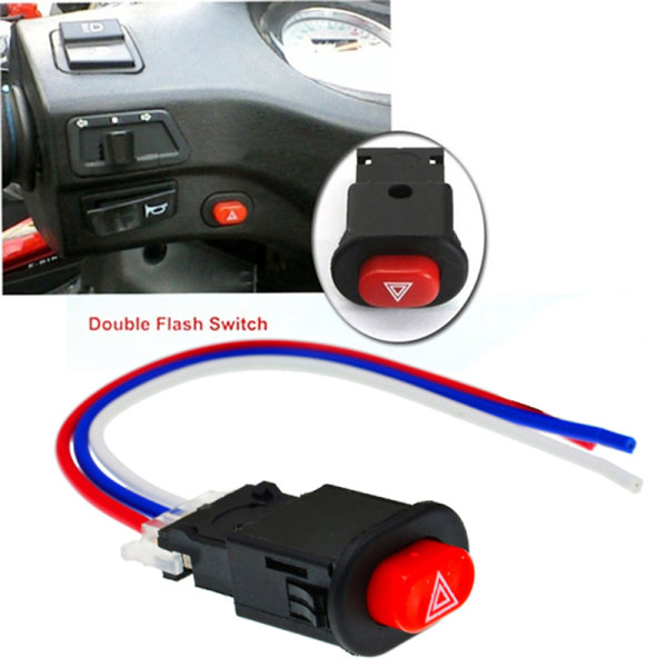 Motorcykel Hazard Light Switch Dobbelt advarselsblink Nød Black 1Pcs