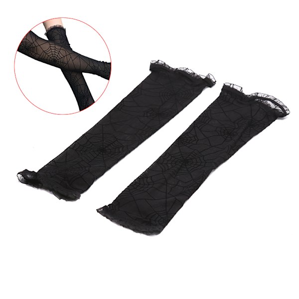 Spider Web Arm Sleeves Handsker Fancy Dress Up Halloween kostume Black 1 pair