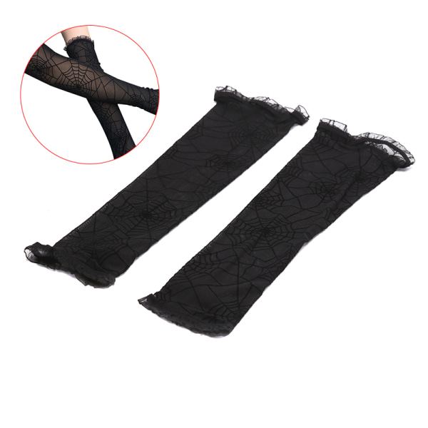 Spindelnät Arm Sleeves Handskar Fancy Dress Up Halloween kostym Black 2 pairs