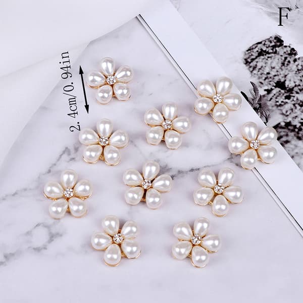 10 stk. perle-rhinestone-pyntknapper, flat bakside, dekorasjon F