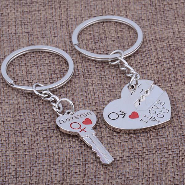2 stk Fashion Love Heart Nøglering Nøglering Par Romantic Keycha Sliver 1Pair