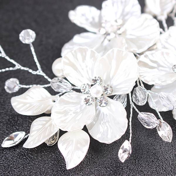 Morsiamen Crystal Pearl Flower -hiusklipsi Hiuskorut Häähiukset White 1pc