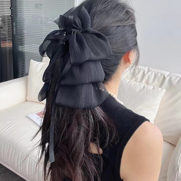 Mode Bowknot Ribbon Hårklor Hästsvans Grip Clip Temperamen Black onesize