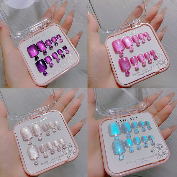10st/kartong Cat Eye Toe False Nail Kort Fyrkantig Press on Nails fo Rose red onesize