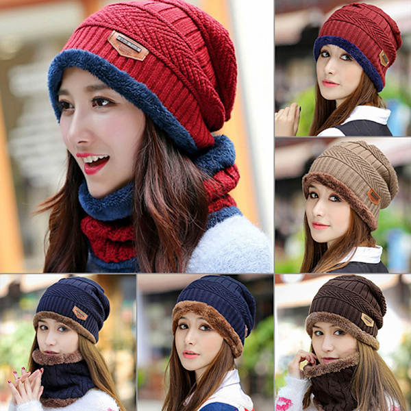 Menn Kvinner Vinter Varm Hekle Strikk Baggy Beanie Ull Skull Hat Brown KK2