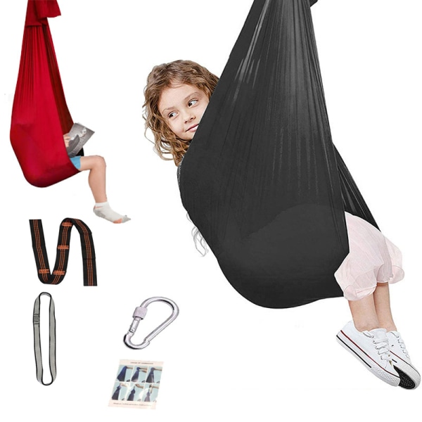 Børn elastisk swing sensorisk træning lindre afslapning outd black 100*280cm
