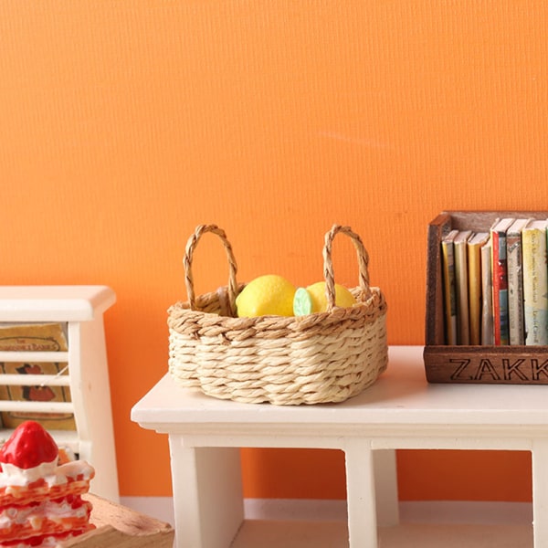 1:12 Dukkehus Miniature Opbevaringskurv Vegetabilsk vævet ramme Colorful B