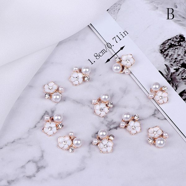 10 stk. perle-rhinestone-pyntknapper, flat bakside, dekorasjon B