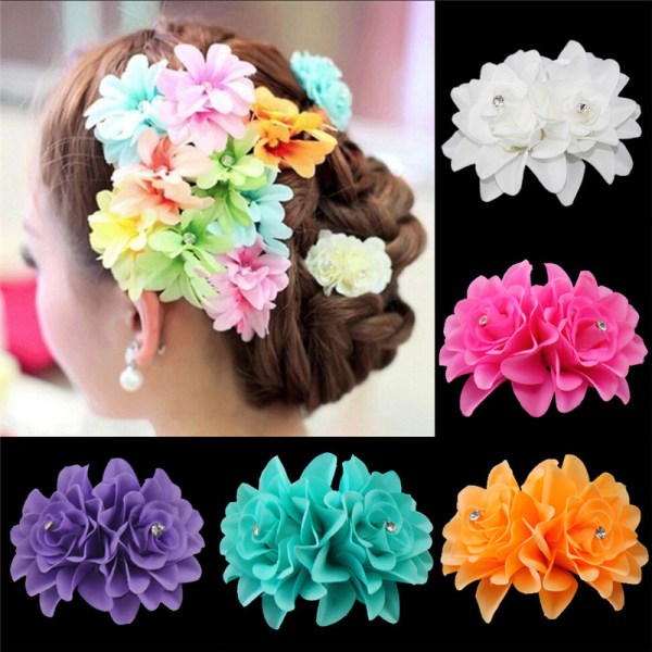 2st Dammode Blomma Hårklämma Hårnål Brudbröllop Par White 2pcs