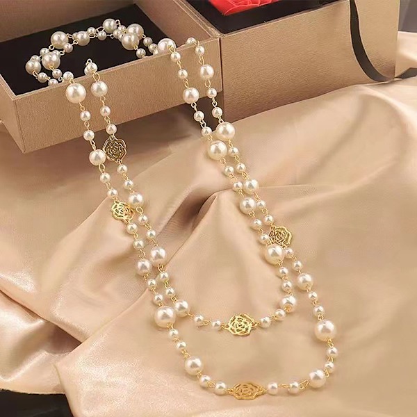 Klassisk utsökt pärl-lång tröj-halsband Mode Damdel A3