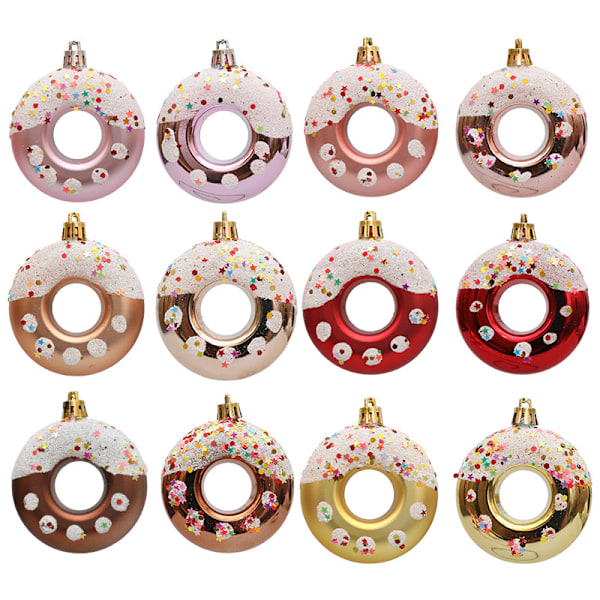 Juletræspynt med Donut: 4 stk. Donut Festpynt Han Red