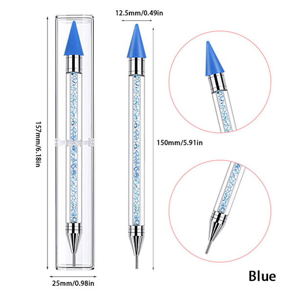 1st Dual Ended Dotting Pen Rhinestone Picker Wax Pencil Nail Ar Blue one size