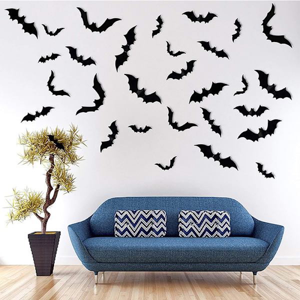 12 kpl Halloween-koristetta 3D musta PVC-lepakko Halloween-juhlat one size