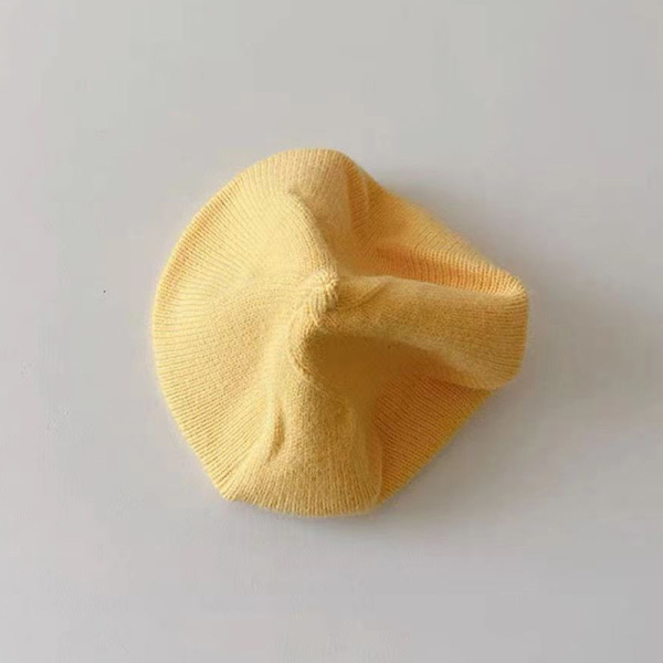 Mote e Baby Strikket Beret Hatt Ensfarget Barnas Varme Ou Yellow