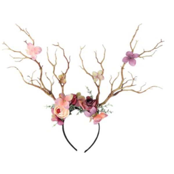 Halloween Chritmas Long Antler Blomgrenar Pannband Rekvisita H Coffee One Size